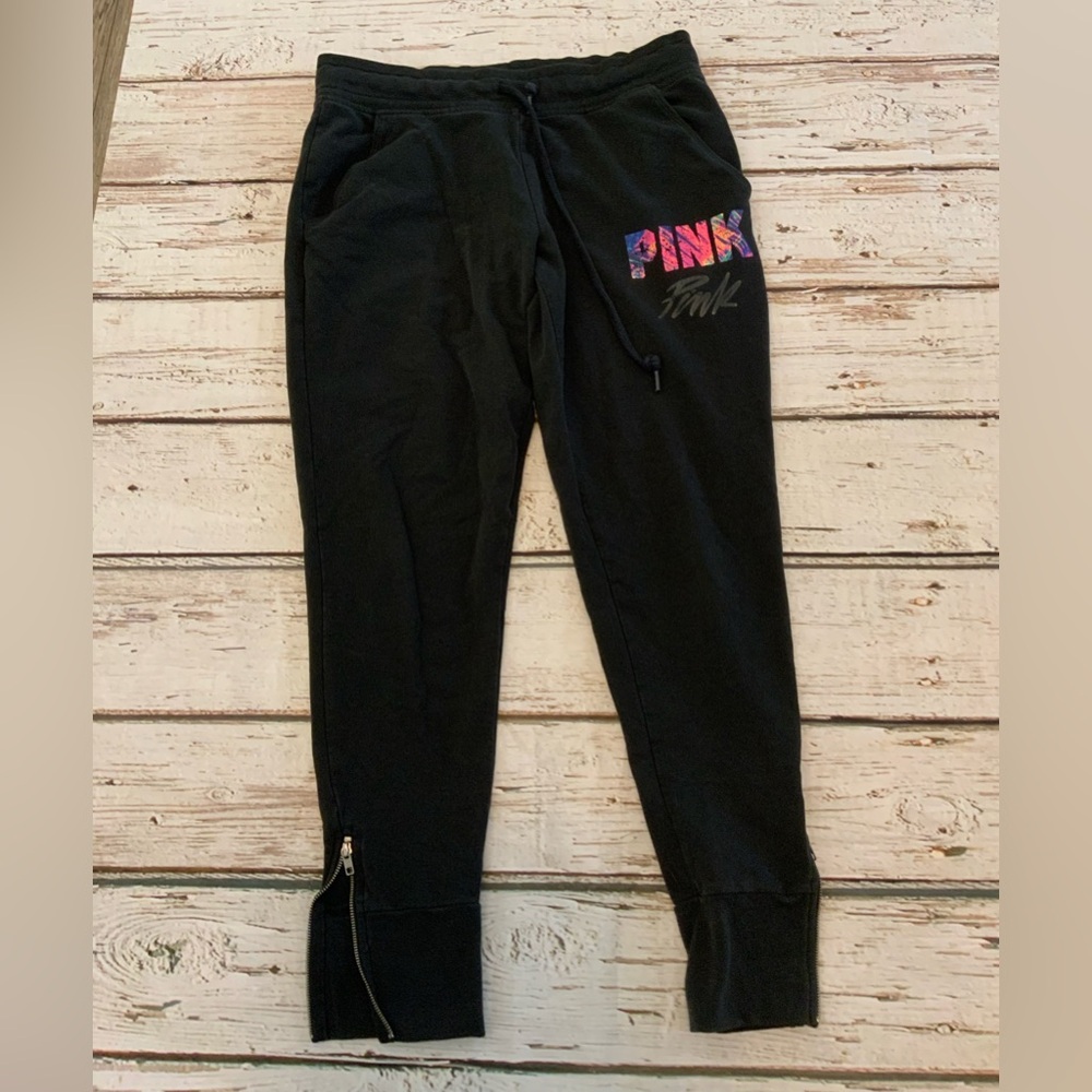 VS PINK Tropical Fern Collegiate Skinny Pants Small Zip Ankle Track Pant RARE
